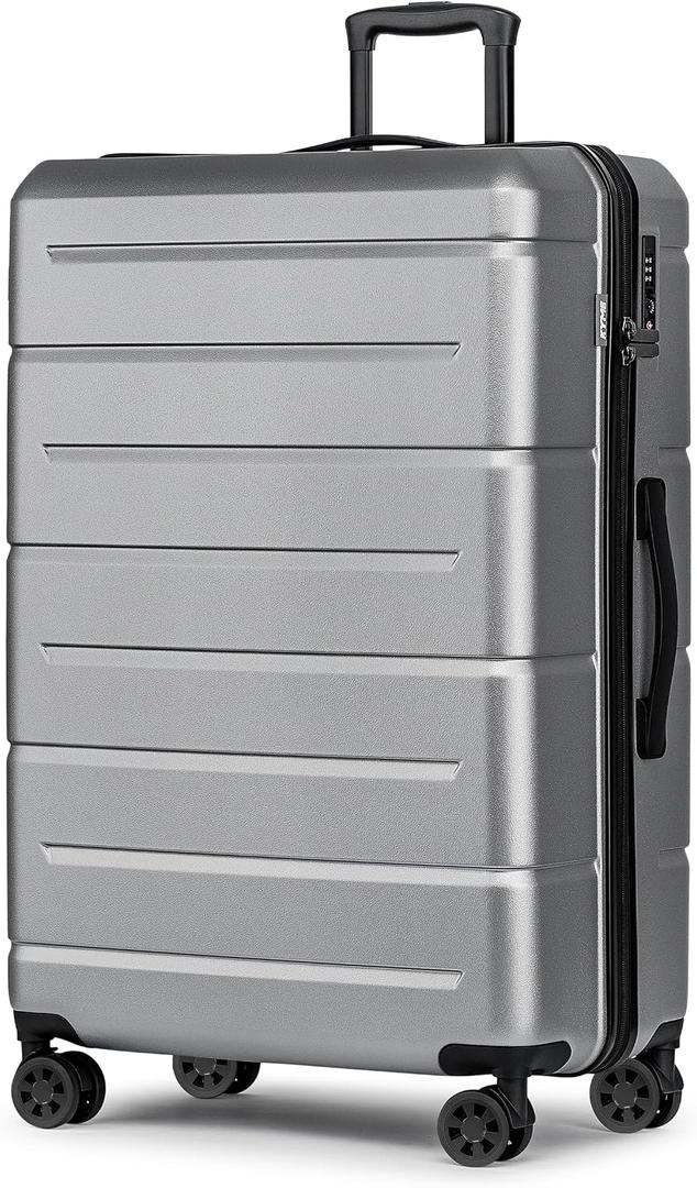 KYME Large Suitcases with Wheels Hardshell 28 Inch Luggage TSA Approved Big Checked Luggage Durable Travel Rolling Suitcase Women Men Silver Grey