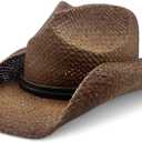 Peter Grimm Straw Round Up Cowboy Hat  Stylish and Versatile Straw Hat for Men and Women - One Size (Tea Stained)