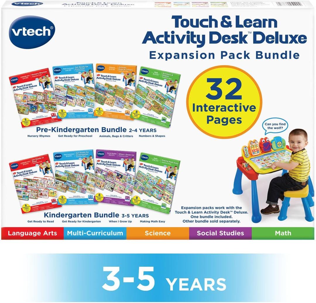 VTech Touch and Learn Activity Desk 4-in-1 Kindergarten Expansion Pack Bundle for Age 3-5