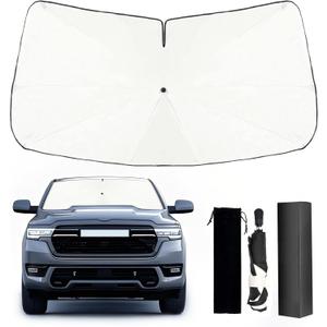 2019-2025 Upgraded for Ram 1500 Sunshade, Portable Foldable Sunshade Accessories, [Nano Ice Crystals Coating] UV Protection, Keeps Interior Cool (for Ram 1500 2019-2025)