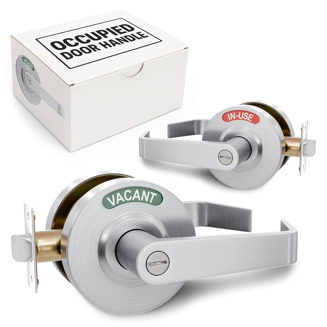 Commercial Door Handle With Lock  Vacant Occupied Bathroom Lock | 304 Stainless Steel, Visible From 50 Ft, Quick Install, L/R, for 1 3/82 Doors | for Public Bathroom & Industrial Buildings