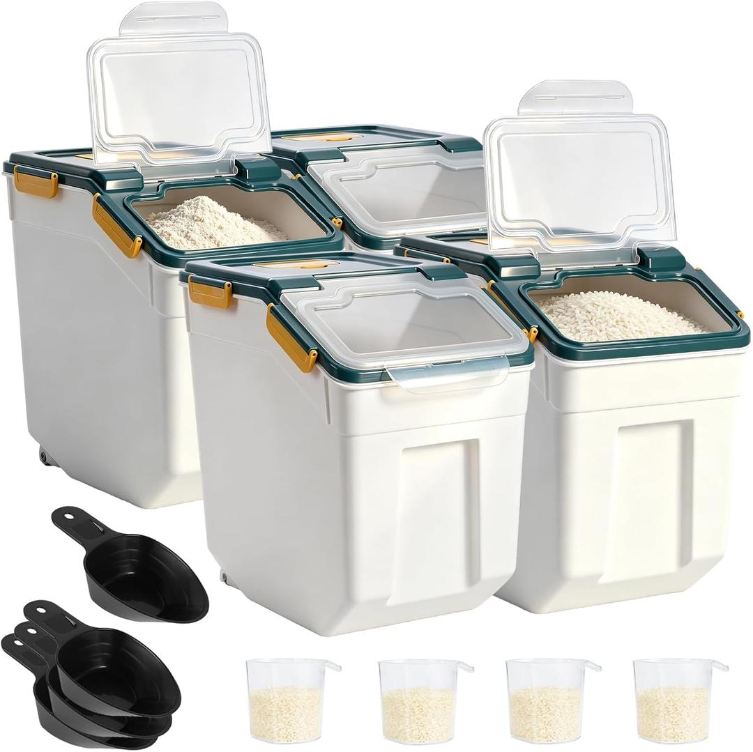 4Pack 50lb Flour Storage Container, Large Rice Container, Blue
