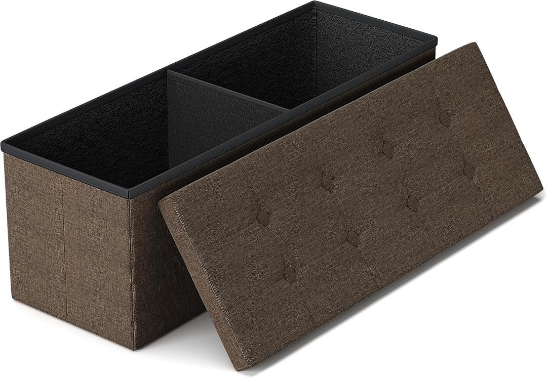 GLAXYFUR 43 Inches Folding Storage Ottoman Bench, Storage Chest, Footrest for Entryway, Living Room, Holds up to 660 lb, Brown, Large