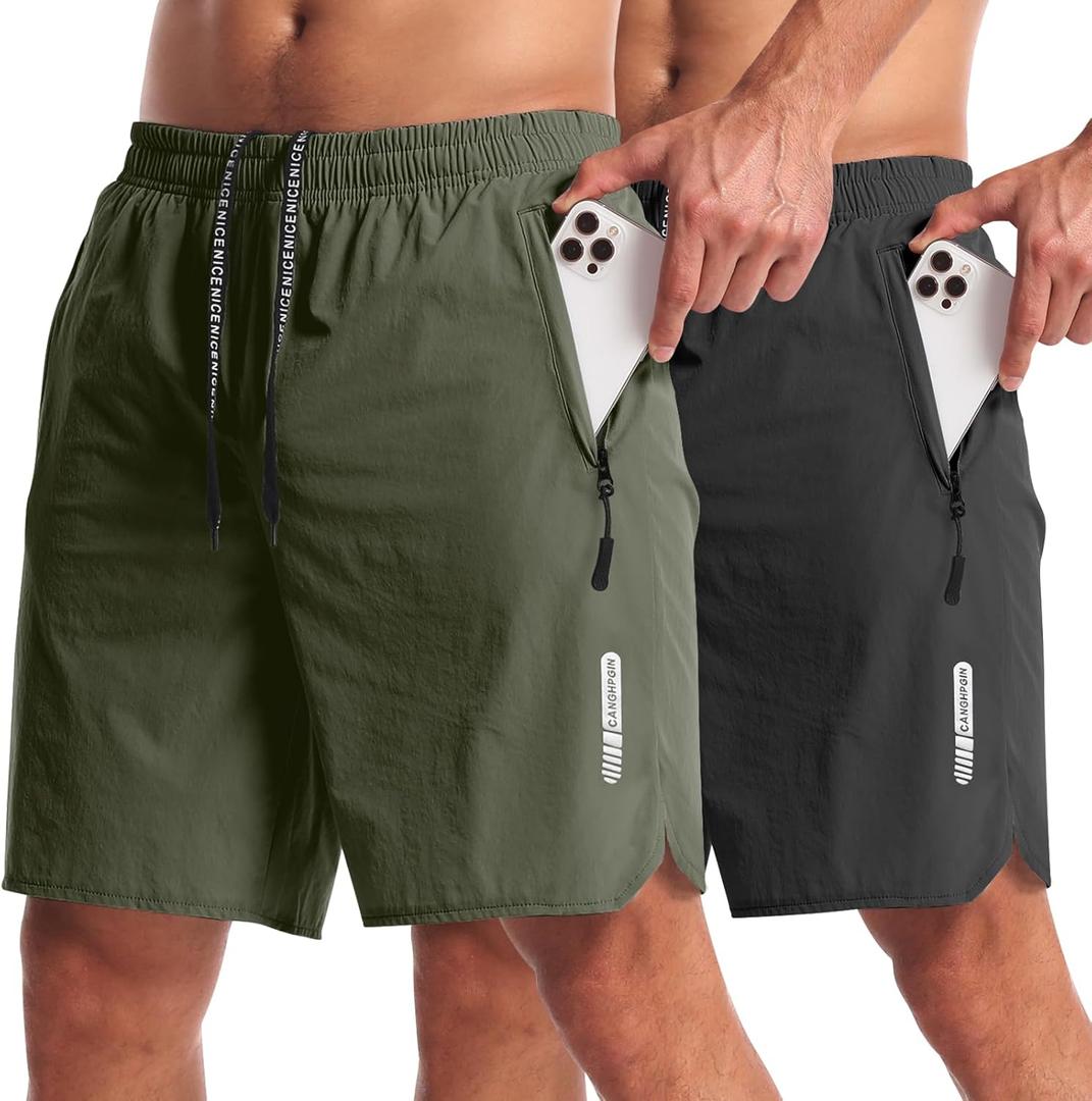 CANGHPGIN 2 Pack Mens Workout Athletic Shorts 7 inch Inseam Quick Dry Hiking Shorts Men Lightweight Sports Gym Shorts Running (Black, XXXL)