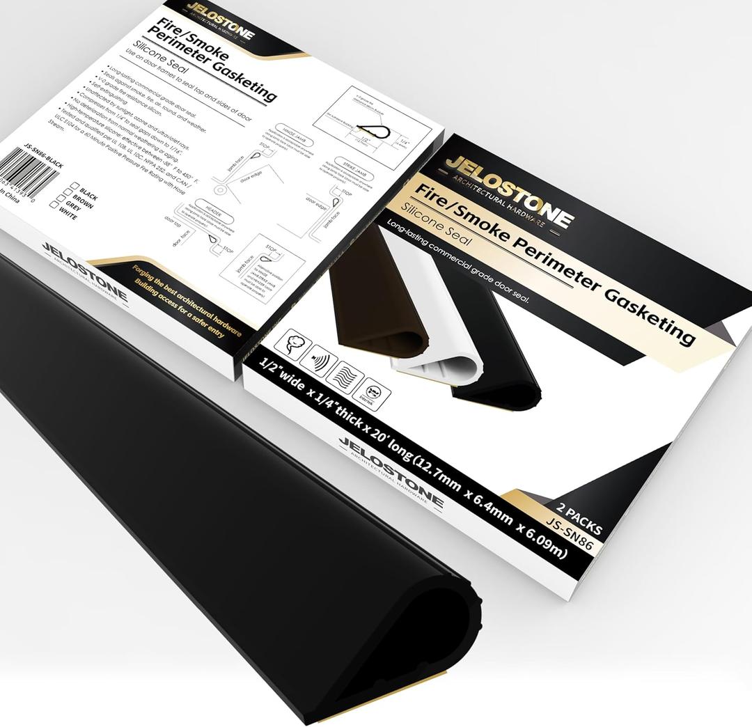 2 Pack - 20FT Fire/Smoke Perimeter Gasketing(Black) - Self-Adhesive Silicone Weather Stripping, 1/2" W x 1/4" TH, High Temp & Fire Rated, Soundproof & Weatherproof Seal, JS-SN86