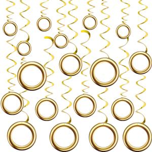 AmazingSpark 36 Pcs Gold Ring Decor Cartoon Birthday Decor Hanging Swirl Banner for Video Games Party Birthday Themed Party Decoration Supplies (Circle Style,8'', 6'', 4'')