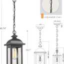 FEMILA Outdoor Pendant Light, 19 Inch Large Vintage Hanging Lantern Light, Outdoor Pendant Lights for Porch with Adjustable Chain, Black Finish, Seeded Glass, 4FD54H2 BK
