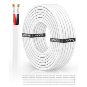NAOVEO 18 Gauge Wire 2 Conductor Electrical Wire, 18 AWG Stranded PVC Tinned Copper Cable, Flexible/ Low Voltage Automotive Wiring for LED Lamps, Marine, Speaker, Appliances (30FT)