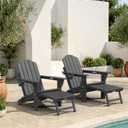 Rocking Adirondack Chair with Ottoman, Folding Rocker (Dark Grey) | 4-in-1 Design, HDPE, Pull Out Footrest, 2 Cup Holders, Adjustable Backrest, Outdoor, All Weather, Ideal for Porch Patio Deck