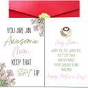 Funny Double-Sided Mother's Day Card for Mom, Awesome Mom Card from Son Daughter with Red Envelope and Sticker