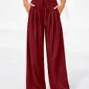 PRETTYGARDEN Womens Spring Wide Leg Dress Pants Business Casual Work High Waist Baggy Tie Trousers Pleated Palazzo Slacks (Red, XXL)