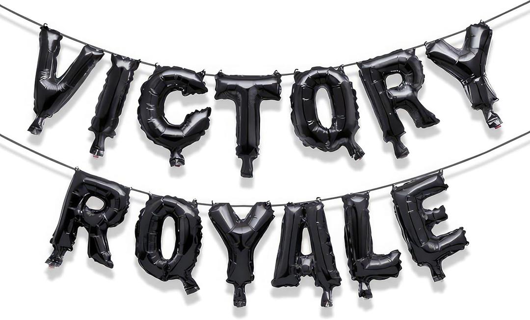 Black Fortnite Victory Royale, 8" - 1 Count | Foil Letter Balloon Banner Epic Party Decor Bold Design