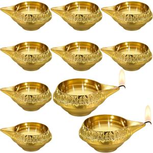 Retisee Kuber Diya for Diwali Decoration Brass Metal Oil Lamp Traditional Diwali Diya Vilakku with Storage Box to be Used with Cotton Wick or Roli for Puja Pooja Indian Deepawali Gift Items (9 Pcs)