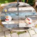 Outdoor Tablecloth with Umbrella Hole and Zipper, Round Fitted Patio Table Covers for Spring/Summer, Machine Washable Outdoor Picnic Table Cloth (Wooden, 45-52" Round)