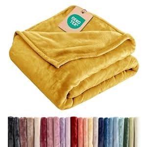 Ultra Soft Fleece Blanket Twin XL Size - Flannel Fleece Luxury Twin XL Blanket - Lightweight for Couch Bed Chair - Thick, Warm and Breathable - All Season Cozy, Anti-Static Microplush Bedding, Gold