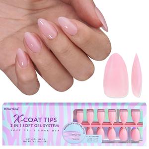 BTArtbox XCOATTIPS Natural Nail Tips Matte -Short Almond Press On Nails Pink, Long Lasting Soft Gel Nails False Nail, Soak Off Acrylic Fake Nails Extensions for Nail Art DIY