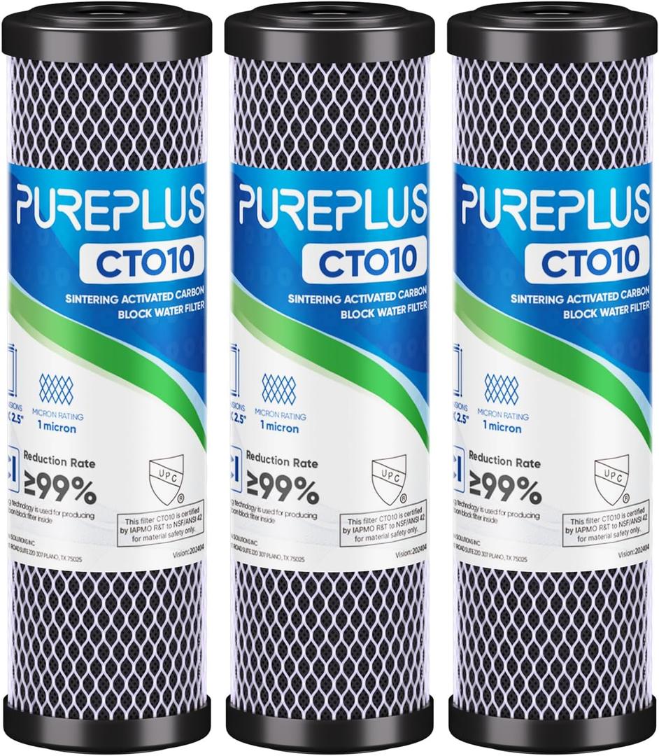 1 Micron 2.5" x 10" Whole House CTO Carbon Water Filter Cartridge Replacement for Under Sink Water Filter System, Dupont WFPFC8002, WFPFC9001, FXWTC, SCWH-5, WHEF-WHWC, WHCF-WHWC, AMZN-SCWH-5, 3Pack