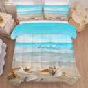 Blue Beach Comforter Set King, Coastal Nature Theme Pattern Bedding Sets for Boys Girls Bedroom, Ocean Hawaiian Starfish Qulit, 1 Comforter, 2 Pillowcases