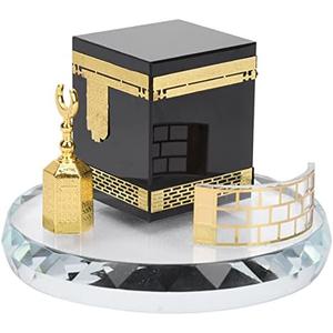 Muslim Crystal Gilded Kaaba Clock Tower Miniature Model Showpiece Muslim Crystal Gilded kaaba Model Kits Islamic Architecture Handicraft Home Vehicle Decor Islamic Building Gift
