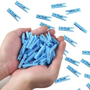 100PCS Blue Plastic Clothes Pins for Boy Baby Shower Games, DIY Crafts, Photos - 1.35 Inch Small Mini Pins, Tiny Clips for Laundry & Picture Displays Gender Reveal Party Decorations