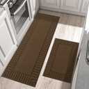 BEQHAUSE-Kitchen-Rugs-Anti-Slip-Kitchen-Mats-for-Floor Absorbent Kitchen Mat Set of 2 Washable Kitchen Runner Rug with TPR Non Skid Backing,Brown 24x35inch/24x60inch