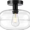 PurtekInfi Semi Flush Mount Ceiling Light Fixture, 10-1/2 Inch Clear Glass Shade, Black Modern Vintage 1-Light E26 Socket Ceiling Light for Hallway Entryway Kitchen Sink Bedroom Bathroom