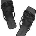 Women's Flat Sandals Strappy Square Open Toe Slide Sandals Dressy Comfortable Wide Feet Friendly (Black), Size 8