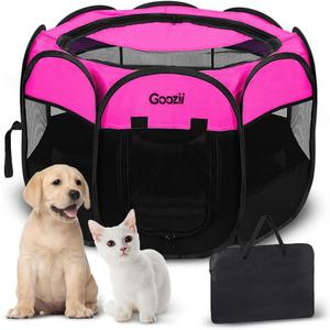 Portable Large Pet Cat Playpen for Indoor Outdoor Cats, Foldable Big Dog Playpen Tent Kennel Crate with Cover Enclosed for House Puppy Travel Camping (Large Size, Pink)
