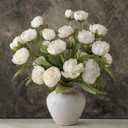 Floroom 6 Pcs Faux Silk Peony Artificial Flowers, 27" Long Stem Peonies Bulk, Fake Flower Branches for Tall Vases DIY Wedding Bouquet Centerpieces Floral Arrangements Fillers Home Decor, Ivory