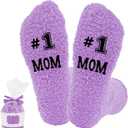 #1 Mom Coral Fleece Slipper Socks with Cupcake Gift Box Mom, Grandma, Niece, Aunt, Sister, Daughter Gifts(Hot Pink/Purple) (Purple)