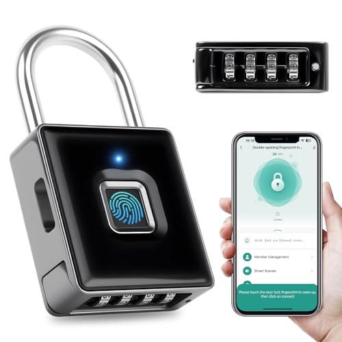 Fingerprint Padlock - Biometric Gym Lock with APP Unlock, Smart Locks for Lockers with Code, Waterproof Keyless Fingerprint Lock for Gym, School