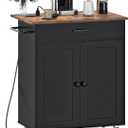 Kitchen Island, Kitchen Island Cart with One Double Cabinet and Drawer, Rolling Storage Cart with Power Strip, with Drop Leaf, for Kitchen, Living Room, Black and Rustic Brown MZD01UBFN1