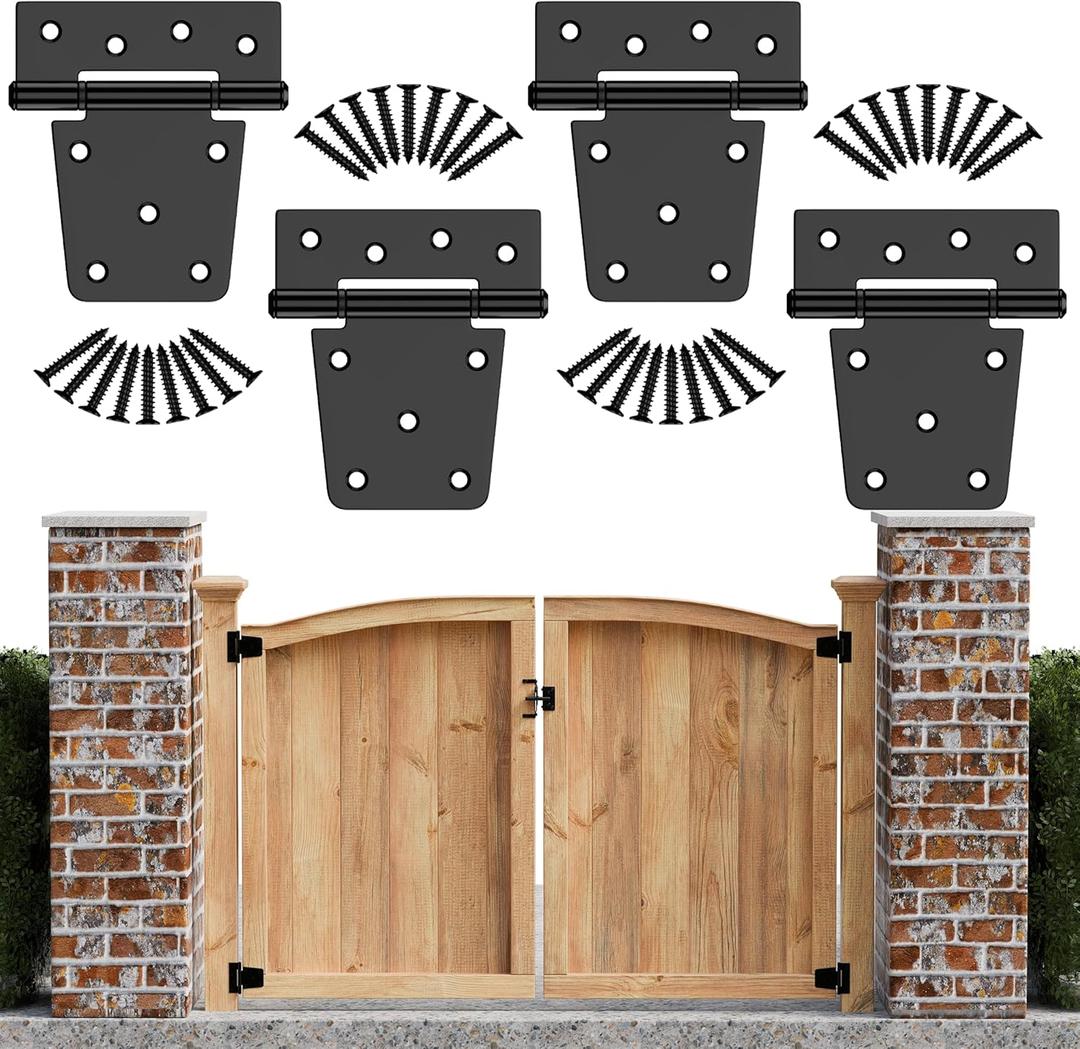3.5 Inch Heavy Duty Gate Hinges, Gate Hinges for Wood Fence Gate Vinyl Shed Door, Black Iron Gate Strap Hinges with Screws, 4 Pack