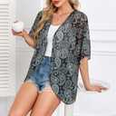 Zando Floral Kimonos for Women Kimono Swimsuit Cover Ups Loose Open Front Summer Tops Lightweight Spring Cardigan Half Sleeve Sheer Shawls and Wraps Black Paisley Medium (Black, M)
