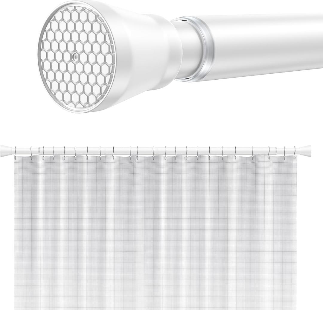 Shower Curtain Rod 45-77 Inch Adjustable Shower Rod White Tension Rod Spring Curtain Rod Rust Proof Shower Rods for Bathroom White Curtain Rods No Drilling
