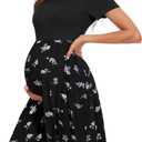 Women's Short Sleeve Maternity Dress Patchwork Pregnancy Clothes with Pockets, Medium