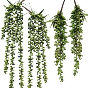 Supla 4 Pcs Artificial Hanging Succulents Faux Burro's Tail Picks Trailing String of Pearls Succulents Fake Greenery Sprays for Basket Planter Centerpiece Floral Arrangement Indoor Outdoor Decor