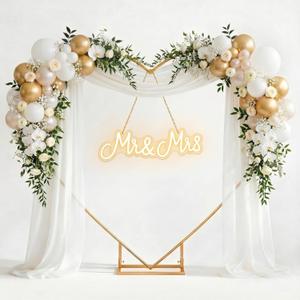 Novabright 2 Pcs 7 ft Gold Heart Arch Stand for Wedding with Mr and Mrs Neon Sign, Metal Ceremony Backdrop Stand for Outdoor, Indoor Weddings Party, Proposal Engagement Bridal Birthday, Decoration