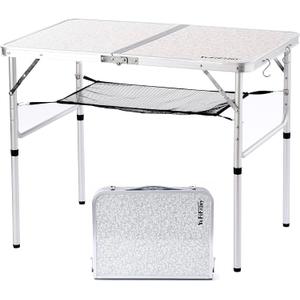 Folding Camping Table, 36''L x24''W Camp Aluminum Table with Adjustable Height Legs, Indoor Outdoor Lightweight Portable Folding Dining Table for Camp Picnic Beach BBQ Cooking 3Ft2 Heights 15"/28"