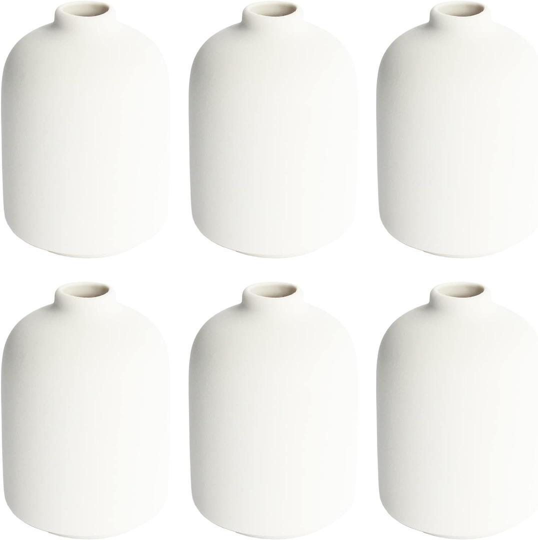 YANLING Small White Vase for Decor, 6 Pack Ceramic Vases for Pampas Grass, Boho Vase for Home Decor White Vases for Flowers, Modern Ceramic Vase Dried Flowers Vases