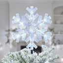 Brightown-Christmas-Tree-Topper-Star-Lighted, 3D Snowflake Snow Cool White Christmas Tree Star Topper with Lights Built-in 15 Bulbs Plug in Vintage Classic Indoor New Year Xmas Decorations Ornaments