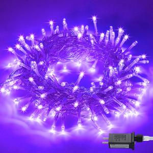 JMEXSUSS Connectable 100 LED Purple Christmas Lights Indoor, 8 Modes Plug in Purple String Lights Clear Wire, 33ft Christmas Tree Light Outdoor for Xmas Tree, Garden, Bedroom