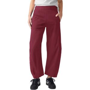 Womens Elastic Waist Ankle Pants Baggy Curved Tapered Leg Barrel Travel Pants with Pockets, S