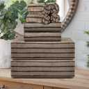 8 Pcs Polyester Brown Cabana Stripe Large Bath Towel Set-2 Bathroom Towels,2 Hand Towels,4 Washcloths Lightweight 600GMS Bath Sheet Absorbent Shower Towel Quick Dry Beach Chair Spa Gym Hotel Towels
