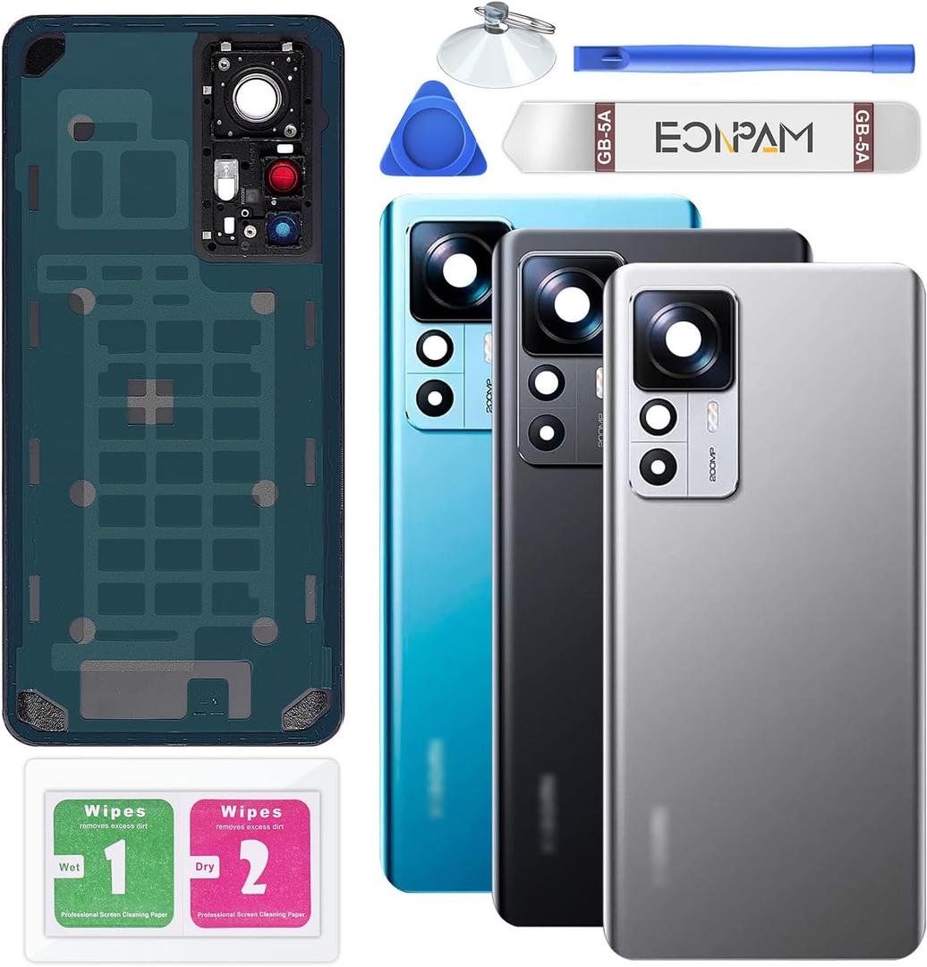 Back Glass Replacement for Xiaomi 12T Pro Back Cover Rear Housing with Camera Lens + Repair Tool Kit Genuine Rear Glass (Silver)