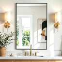 Rectangular Bathroom Mirror, 30"x20" Black Metal Framed Vanity Mirror, HD Shatterproof Wall Mirror, Horizontal or Vertical Hanging, Easy Installation for Bathroom, Bedroom, Living Room, Entryway