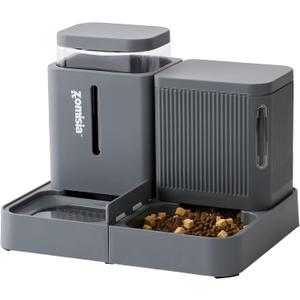 Gravity Cat Feeder and Water Dispenser, 2 in 1 Automatic Cat Feeder with 180 Degree Rotatable, 2 Pack Large Capacity Self Feeding for Small Medium Dog Puppy Kitten, Grey, 0.8 Gallon x 2