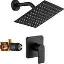 Black Shower Faucet Single Function Trim Kit with Rough-in Valve Set Bath Rainfall Shower System 8inch Square Stainless Steel Metal Shower Head
