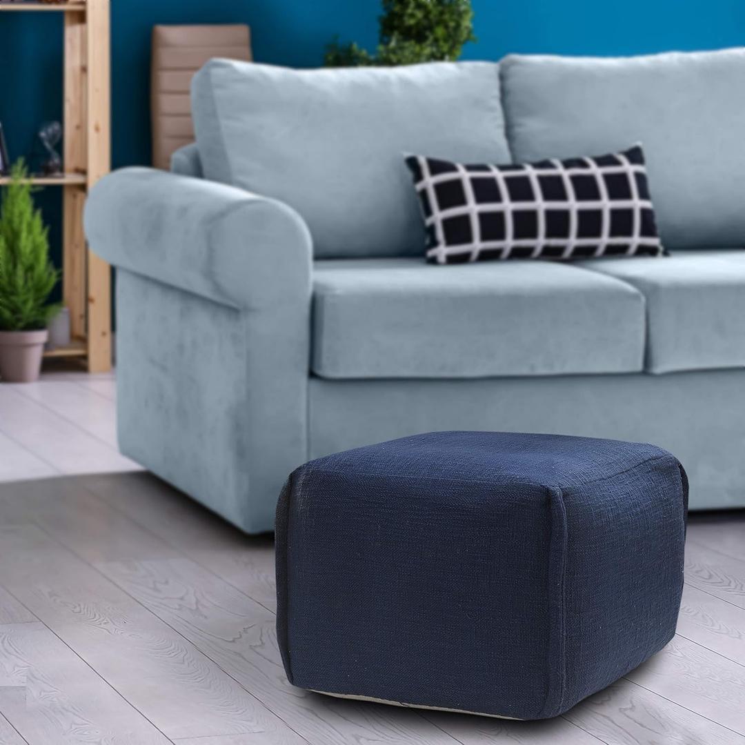LR Home Handmade Contemporary Solid Square Indoor Medium Pouf Ottoman, Insignia Blue | Hand-Made Cotton Foot Rest for Home Decor | 18 x 18 x 14 Filled Pouf for Living Room & Bedroom (Navy)