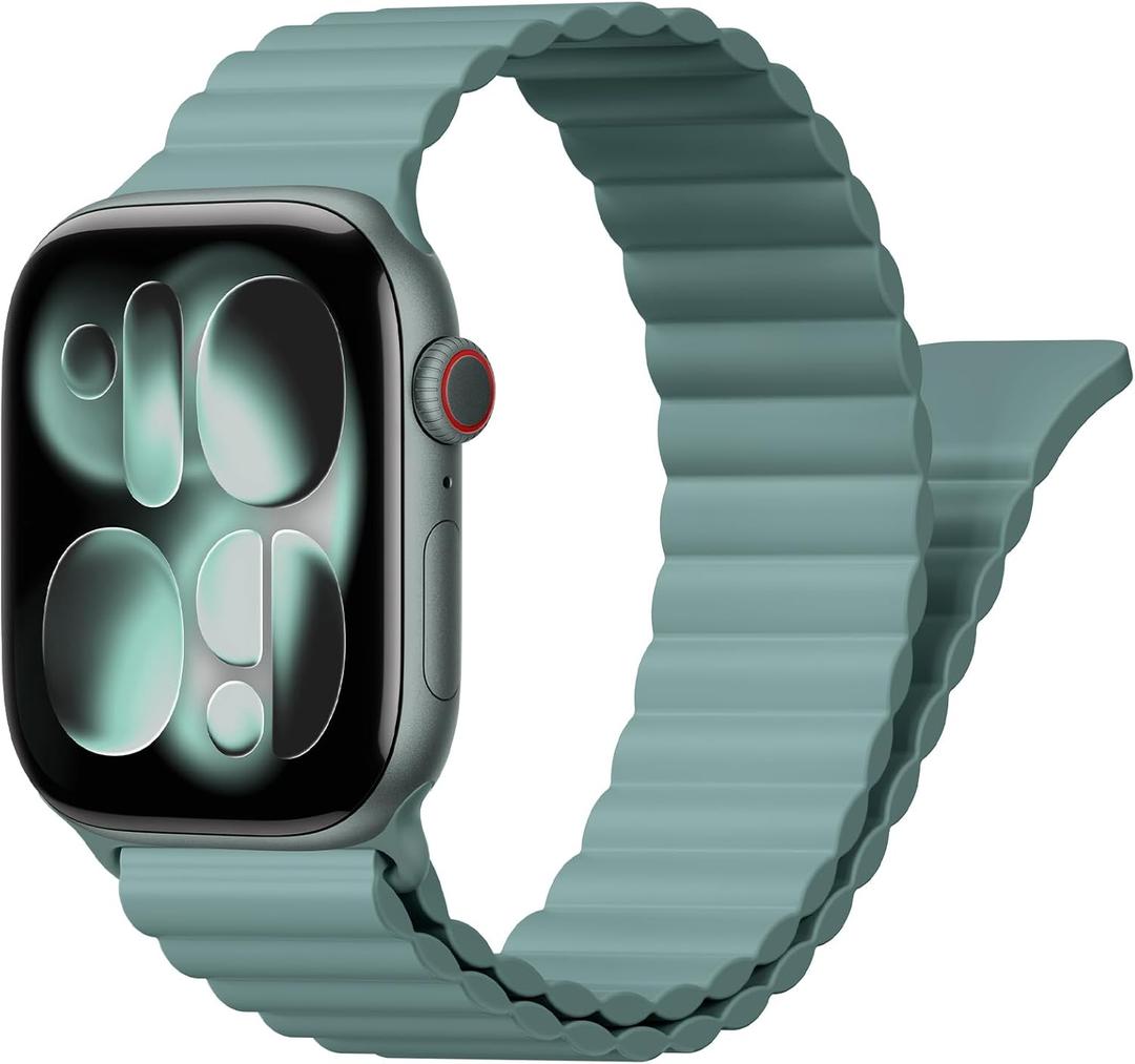 Magnetic Sport Bands for Apple Watch Band 40mm 38mm 41mm 42mm 44mm 45mm 46mm iWatch bands for Women Men,Silicone Loop Strap Wristband for Apple Watch Series 11 10 9 8 7 6 5 4 3 SE 3/2nd Ultra/3/2 49mm (10-Olive Green)